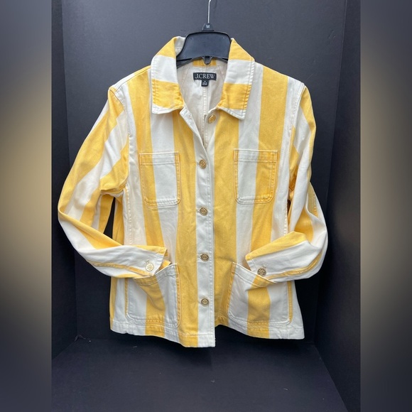J. Crew Denim chore jacket in stripe Yellow  White Striped, trendy and sold out - Picture 3 of 8